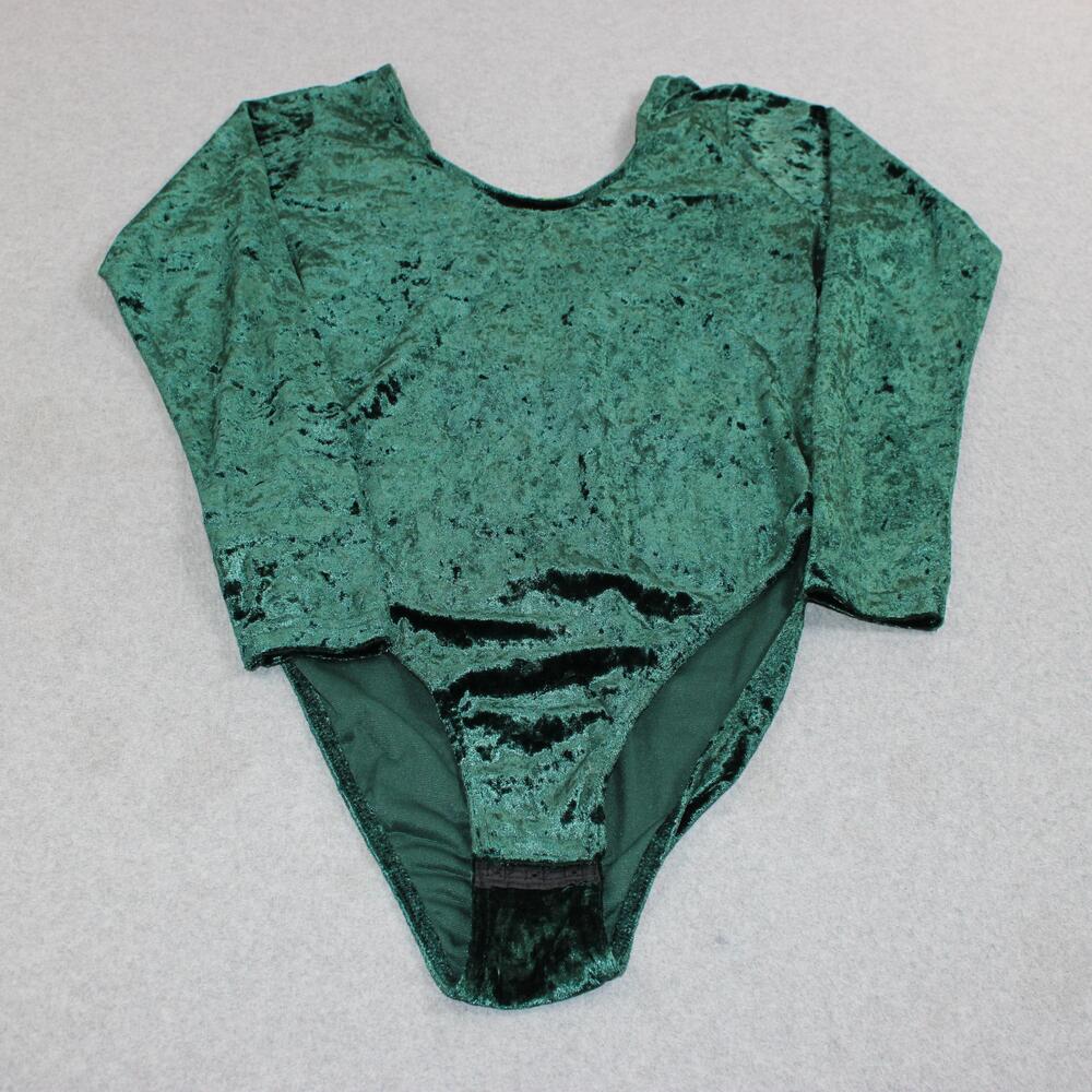 Vintage Victoria's Secret Bodysuit Women Medium Green Velvet Gold Label Y2K 90s